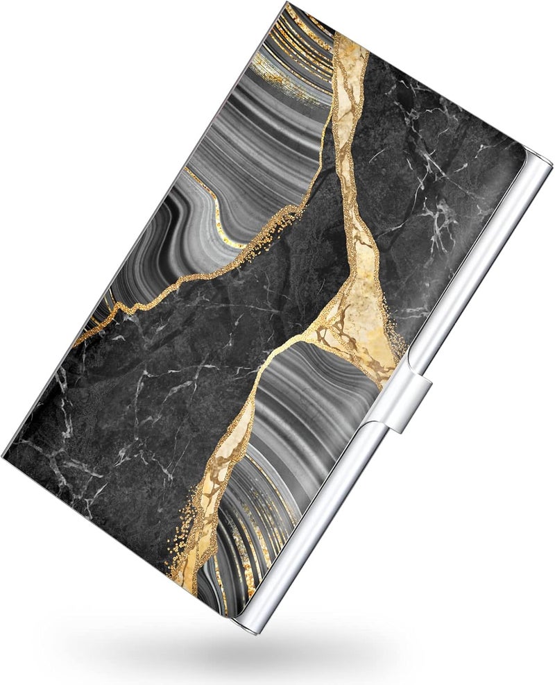 Xavier Business Card Holder，Color Printing Men's and Women's Business Card Case，Ultra-Thin Metal Business Card Organizer，Carry-on Pocket Wallet Business Card Holder,Black Veined Marble - Image 1